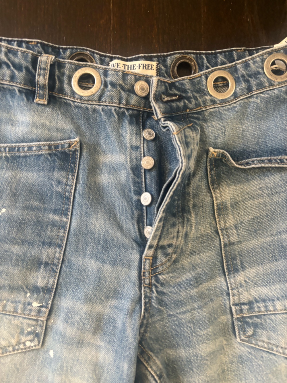 Free People Moxie Barrel cropped Washed Denim Jeans with Paint-Effect Finish - Picture 3 of 6